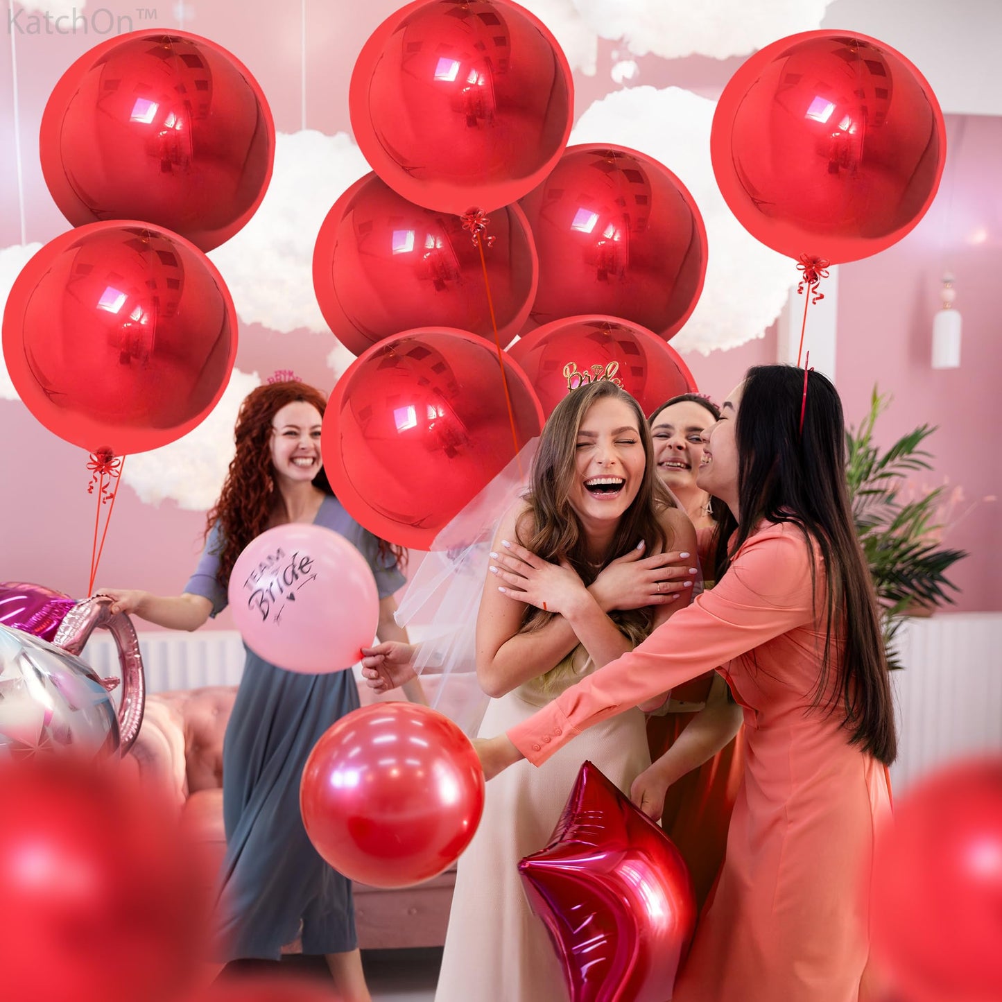 Katchon, Metallic Red Balloons -Big 22 Inch, 12 Pieces | 4D Sphere Red Metallic Balloons, Valentines Day Decorations, Red Party Decorations | Red Foil Balloons, Red Mylar Balloons, Valentines Balloons