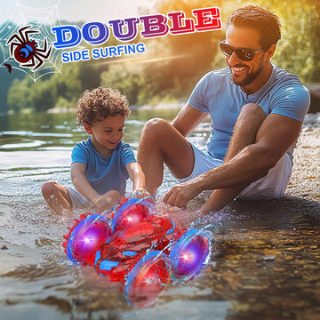 Spider Amphibious Remote Control Car for Kids with LED Lights, RC Boats for Boys Age 6 7 8 9 10 11 12, 2.4GHz 4WD Spide RC Stunt