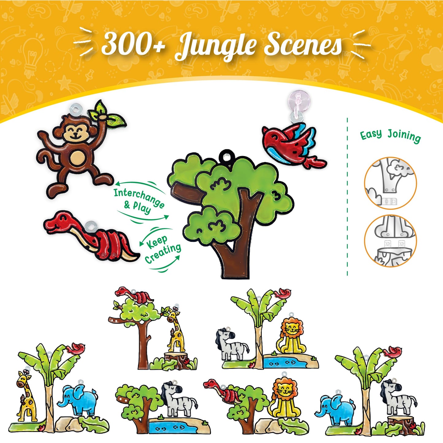 Imagimake Window Art Jungle Suncatcher Kit | Kids Crafts Supplies | Girls Toys Age 6-8 | Arts And Crafts For Kids Ages 8-12 | Creative Fun Craft Kit | Easter Gifts For Kids | Easter Toys
