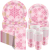 Pickmesh 250 Pcs Christmas Dinnerware Set Pink Gold Silver Snowflake Disposable Paper Plates Napkins and Cups Xmas Luncheon Dinn