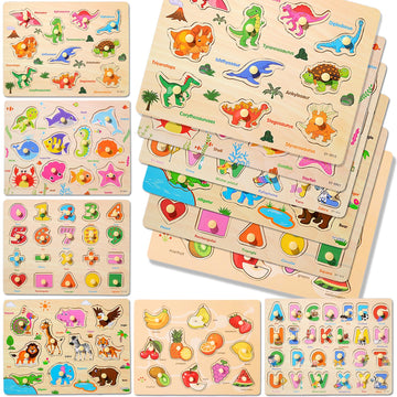 Loyuegiyo 6Pcs Toddler Wooden Peg Puzzle Toys For Age 2-4 3-5 Year Old Boys Girls,Educational Learning Sensory Toy,Puzzles For T
