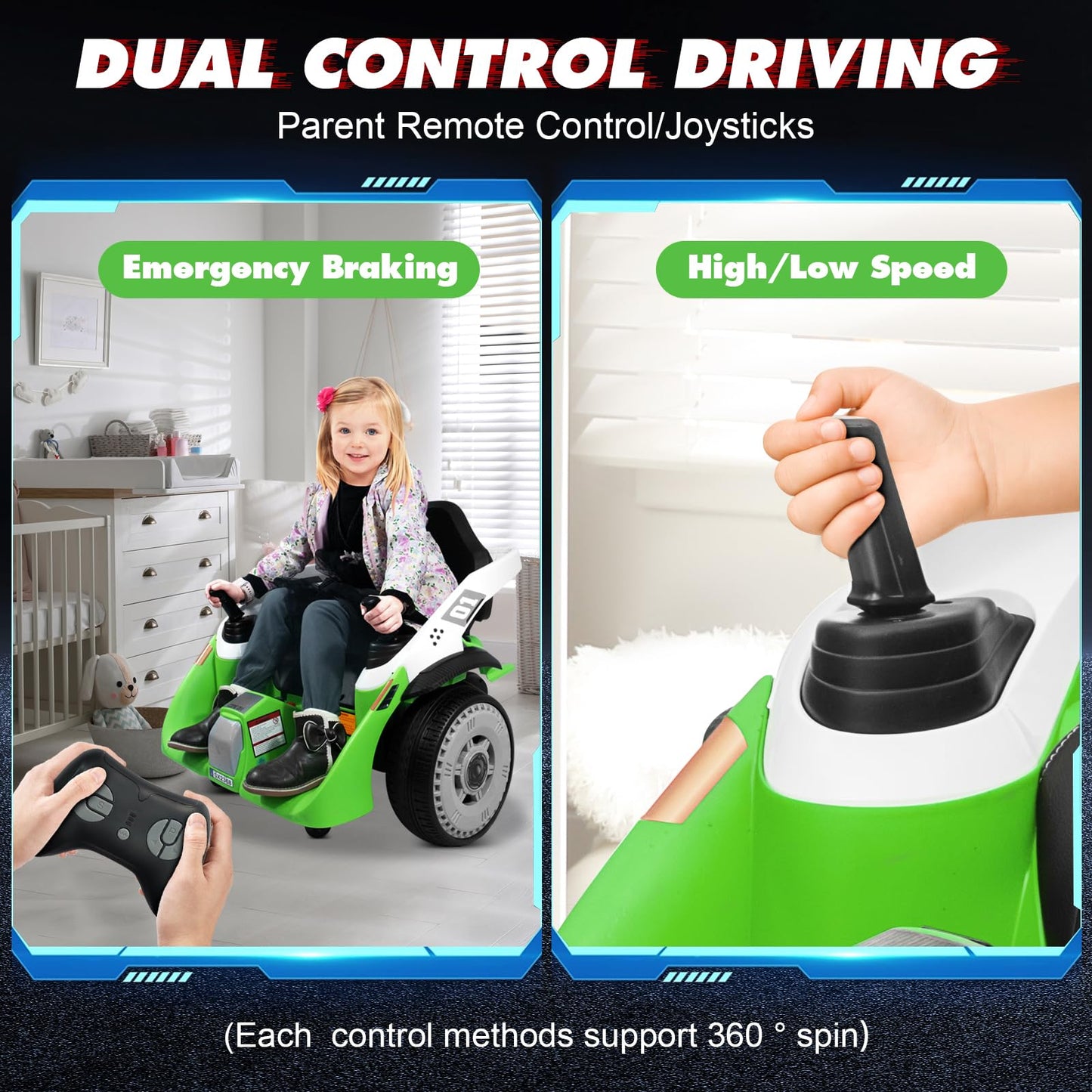Bumper Car, Joyracer 24V Electric Ride On Bumping Car Toy W/Parent Remote Control, 3 Speeds, Bluetooth Music, 360 Degree Spin Ri