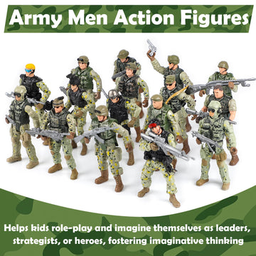 Army Men Action Figures Playset - 70+ Pcs Realistic Army Toys - Military Soldiers Action Figures Playset With Helicopter, Fighte