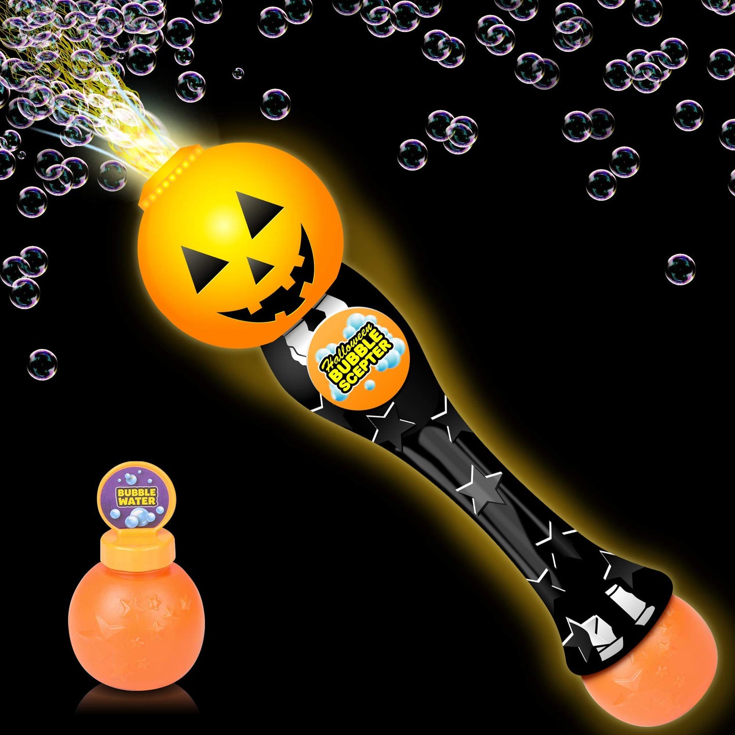 Artcreativity Halloween Bubble Wand For Kids, 14' Light Up Pumpkin Bubble Wand For Toddlers With Led & Halloween Music, Halloween Boo Basket Stuffers For Kids, Halloween Toys For Toddlers