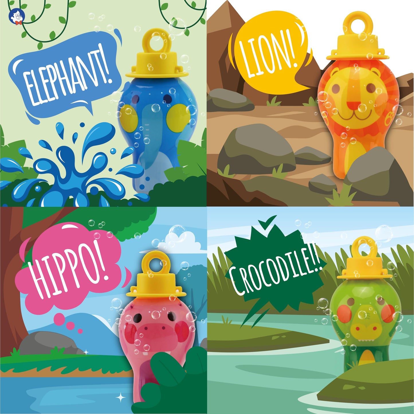 Uncle Bubble No-Spill Bubble Tumbler for Babies Toddlers and Kids | Includes Super Small Bubble Solution and Bubble Wand(Pack of 2-Elephant & Hippo)