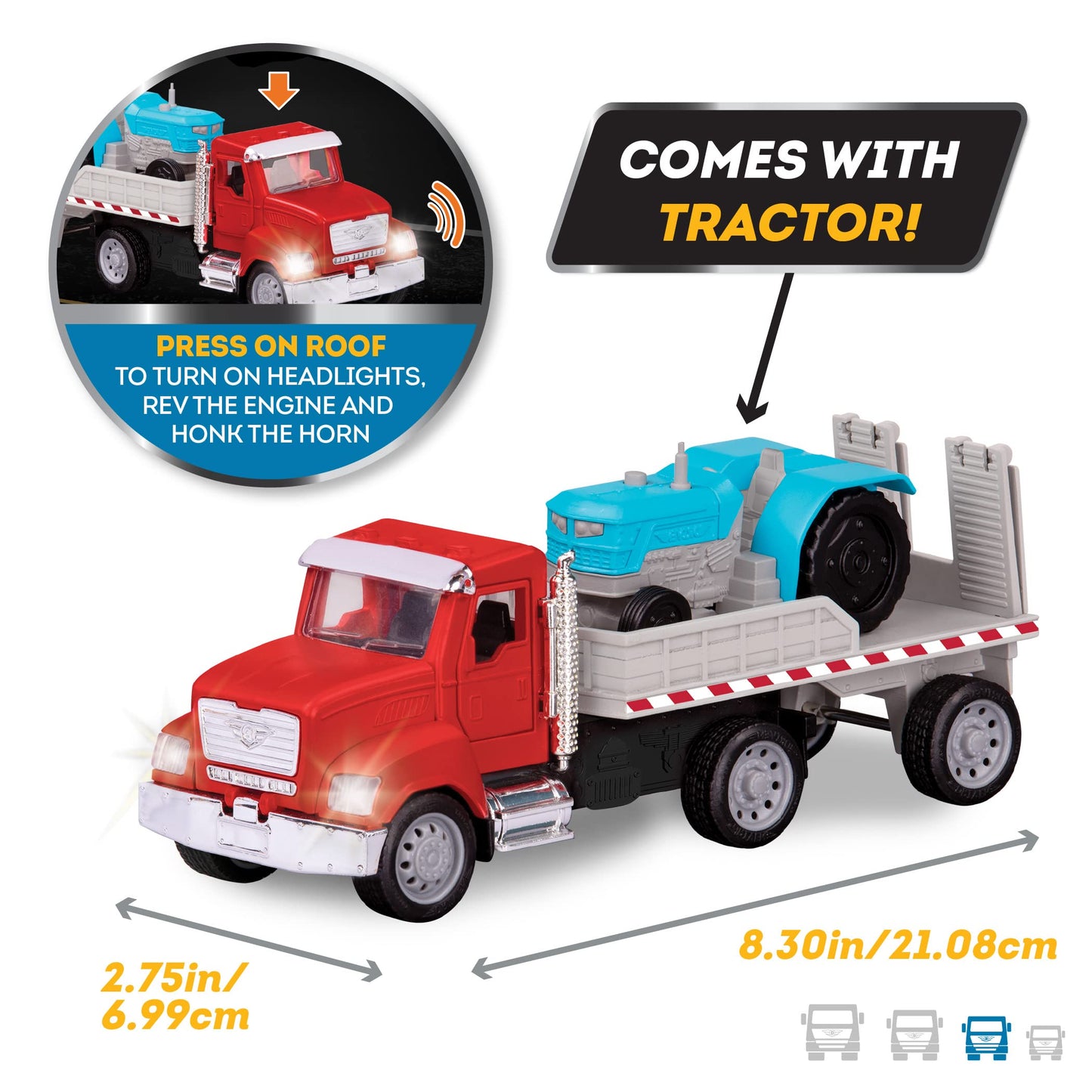Driven by Battat 7-Inch Flatbed Truck Toy with Lights & Sounds, Durable Plastic Construction Vehicle for Kids, Model WH1073Z, Brown