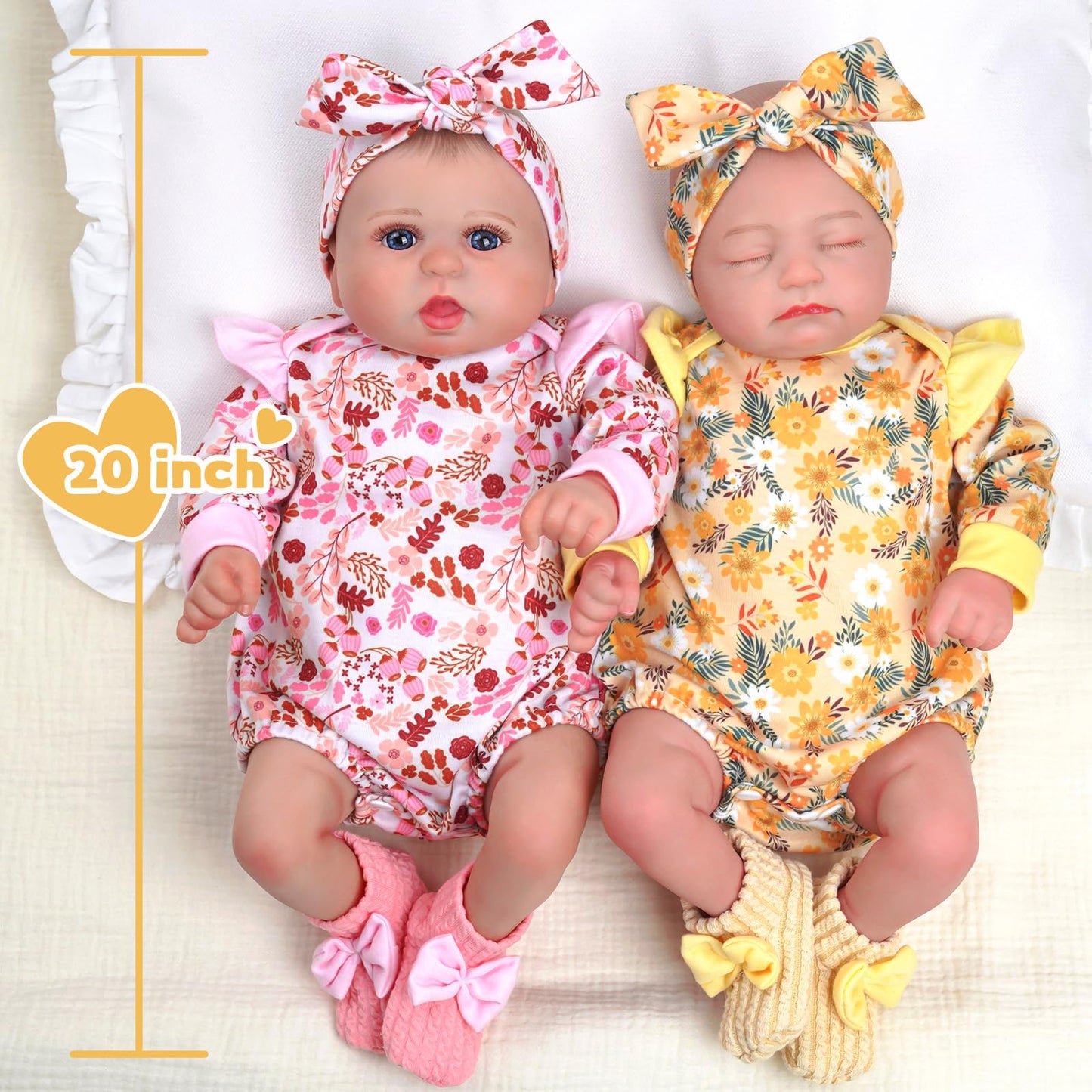 BABAESIDE Reborn Baby Dolls Twins, 20 Inch Realistic Baby Doll Girls Sleeping and Awake with Soft Body Baby Girl with Feeding To