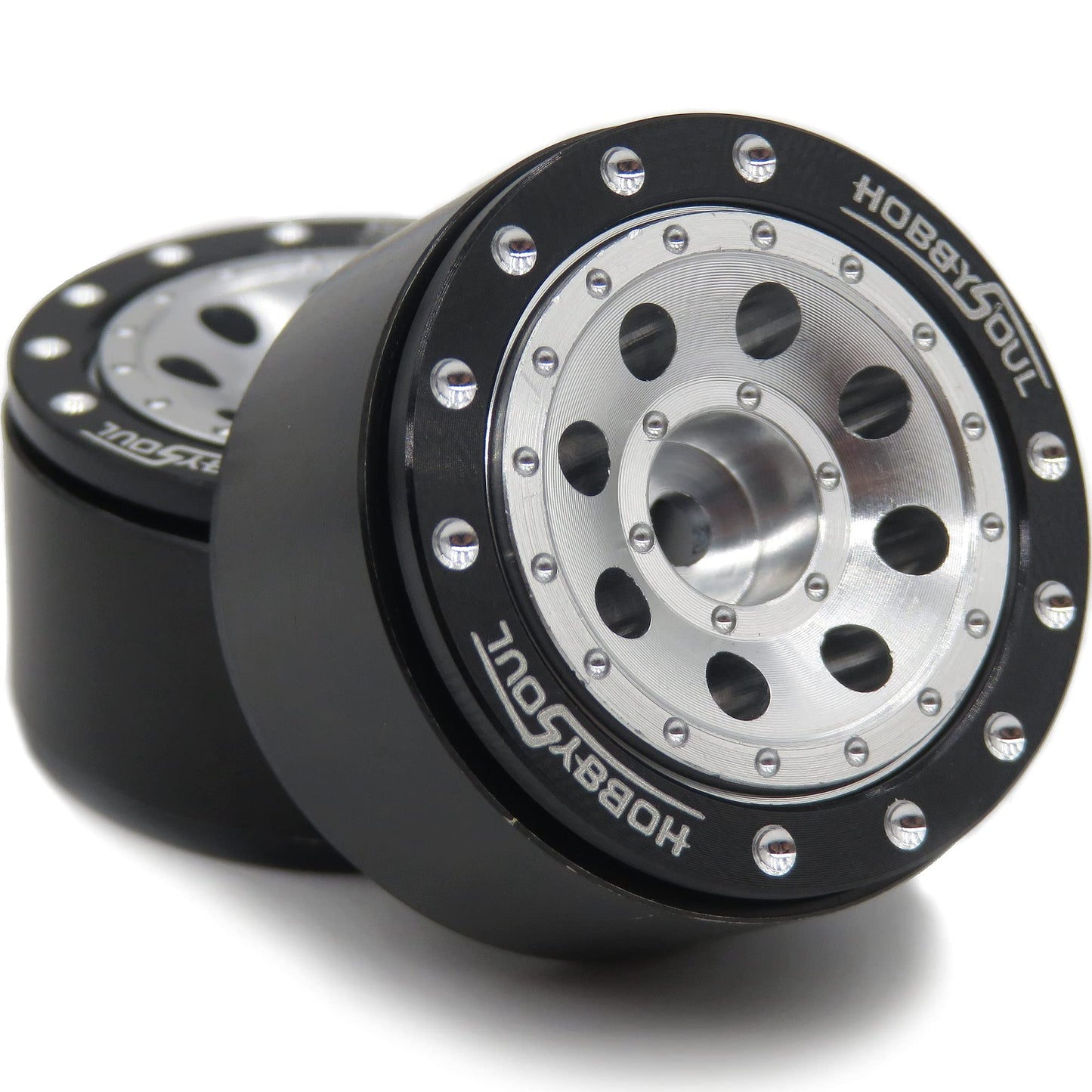 Hobbysoul Adjustable Offset 1.0 Beadlock Wheels Black Silver, Heavy 1.0 Offset Rc Rims Wheels 21G/Rim For 1/18 Traxxas Trx4M Axi