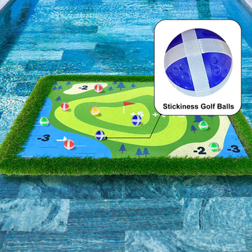 Cupohus Floating Golf Green for Pool Golf Chipping Game Set- Chipping Mat 20 Colored Balls and Scorecard mature-themed Fun Pool Golf Games Gift Support Competition for 4 Golfers(35x 24 Simple Model)