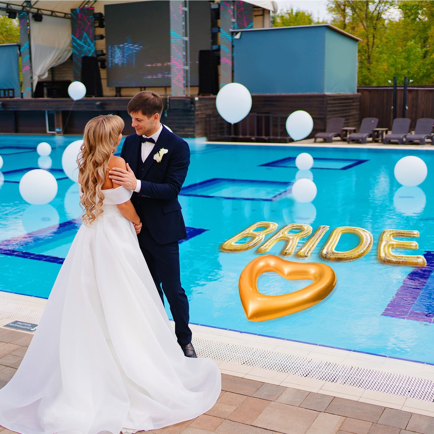 Junkin Bachelorette Pool Floats 20 Inch Rose Gold Heart Float And 5 Inflatable Bride Letter Pool For Party Decoration Summer Swi