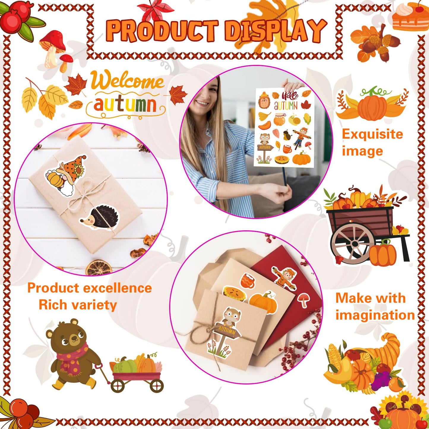 Fall Stickers Autumn Stickers 640Pcs Thanksgiving Stickers For Kids Thanksgiving Autumn Maple Leaves Decal Stickers Thanksgiving