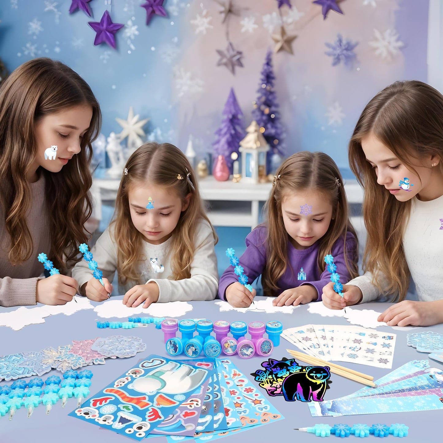 BenLouis 216Pcs Frozen School Stationery Party Favors Winter Snowflake Themed Classroom Gift Reward Prizes Bulk for Students Kid