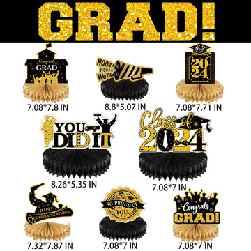 8 Pcs Graduation Honeycomb Table Toppers For Graduation Party Decorations Class Of 2024 Supplies Congrats Grad Table Centerpiece