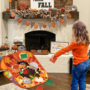 Thanksgiving Bean Bag Toss Games For Kids, Football Turkey Double-Sided Collapsible Cornhole Board Thanksgiving Games Toys For B