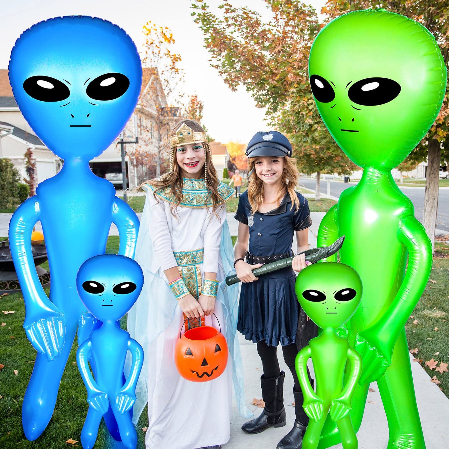 Zhanmai 4 Pcs 63 Inch 35 Inch Inflatable Alien Jumbo Alien Party Decorations Alien Balloon Inflate Alien For Halloween Party Favors(Green, Blue)