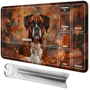 RWUTYTIUL Maple Leaf Pug Card Playmat 24 X 14 Inch with Tube Bag, Card Gameplay Mat with Zones Commander Deck Board MTG RPG CCG