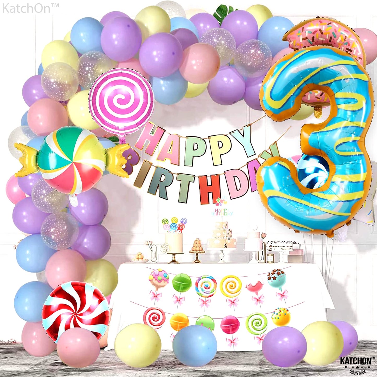 Katchon, Huge Donut Number 3 Balloon - 40 Inch | Number 3 Donut Balloon | Donut Birthday Party Decorations | Donut Number Balloons | Donut Party Decorations | Donut 3 Balloons For Birthday Decorations