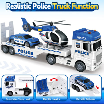 Bstoyder Toddler Boy Toys for 3 4 5 6 7 Years Old Kids, 25'' Semi Truck Toy with Racing Car and Helicopter, Friction Powered Pol