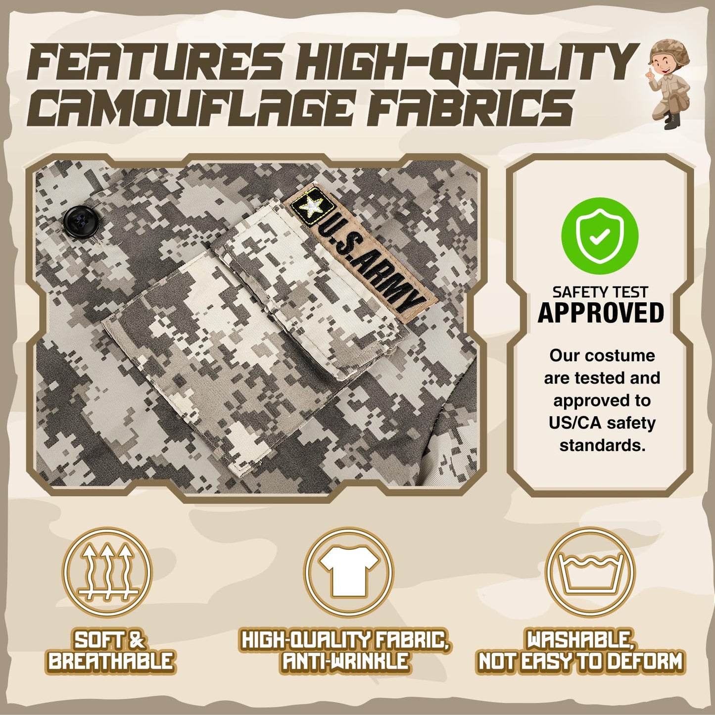 Giftinbox Army Costume For Kids, Soldier Military Costumes For Boys, Halloween Costumes For Kids Boys, Kids Army Soldier Uniform Age 3-10 Size M