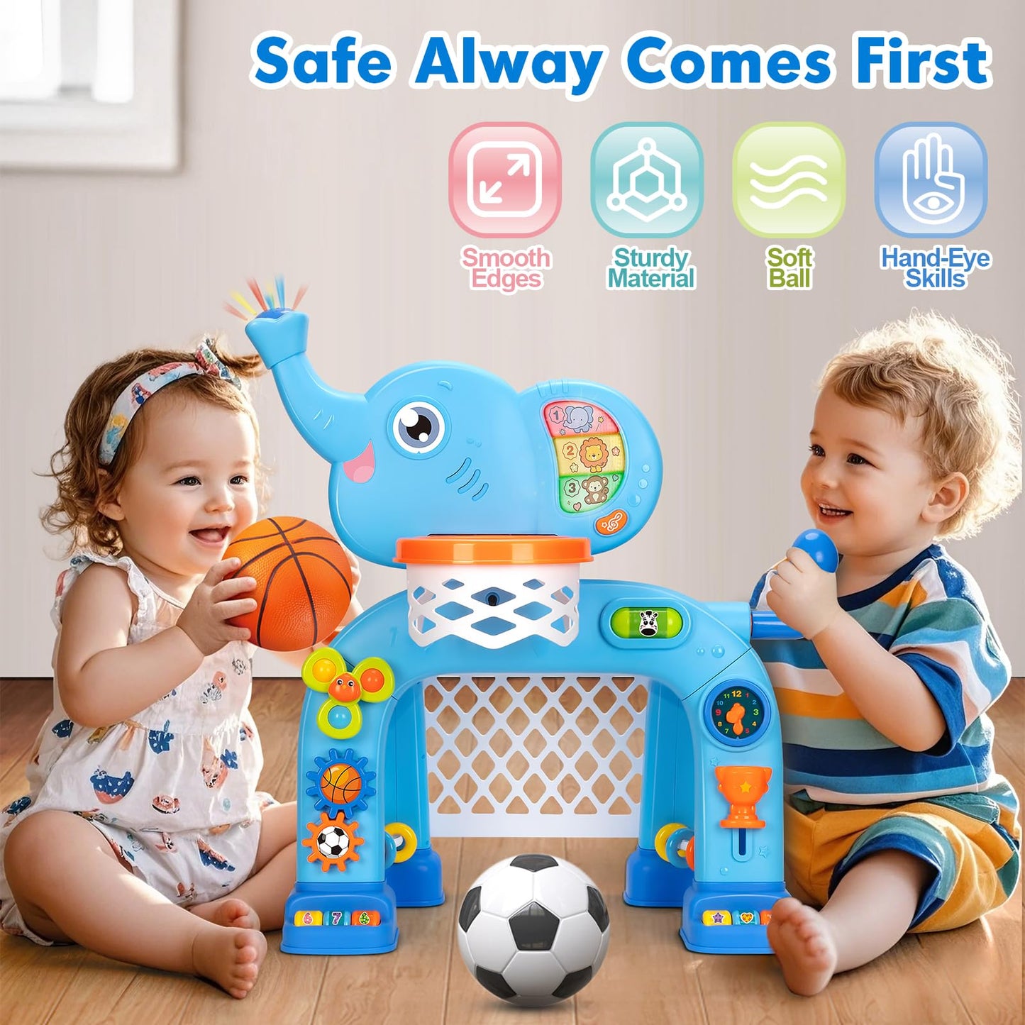 Gmaophy Toddler Basketball Hoop & Soccer Goal, Toys For 1 2 3 Year Old Boys Girls, Kids Sports Toy With Light Sound Music, Monte