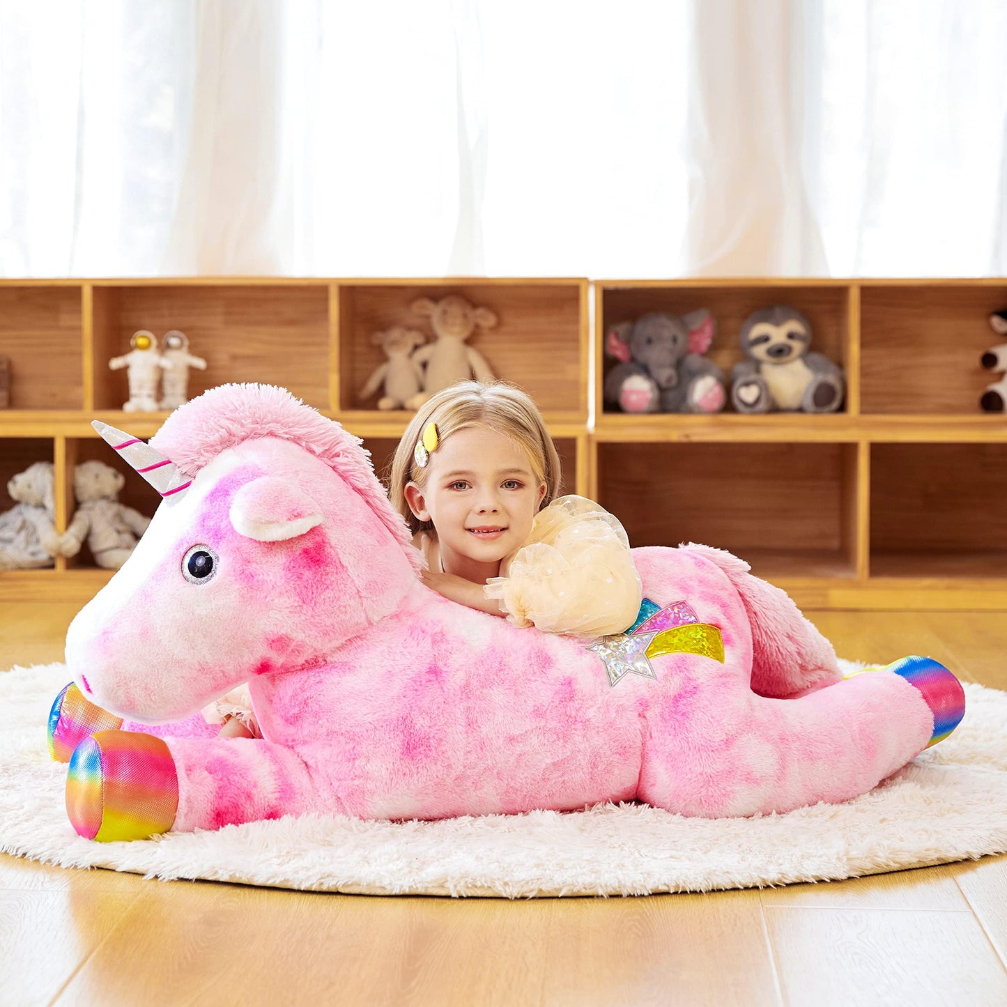 EARTHSOUND Giant Unicorn Plush Toy - 43" Jumbo Soft Pink Stuffed Animal, Model 2236551, Perfect Gift for Kids