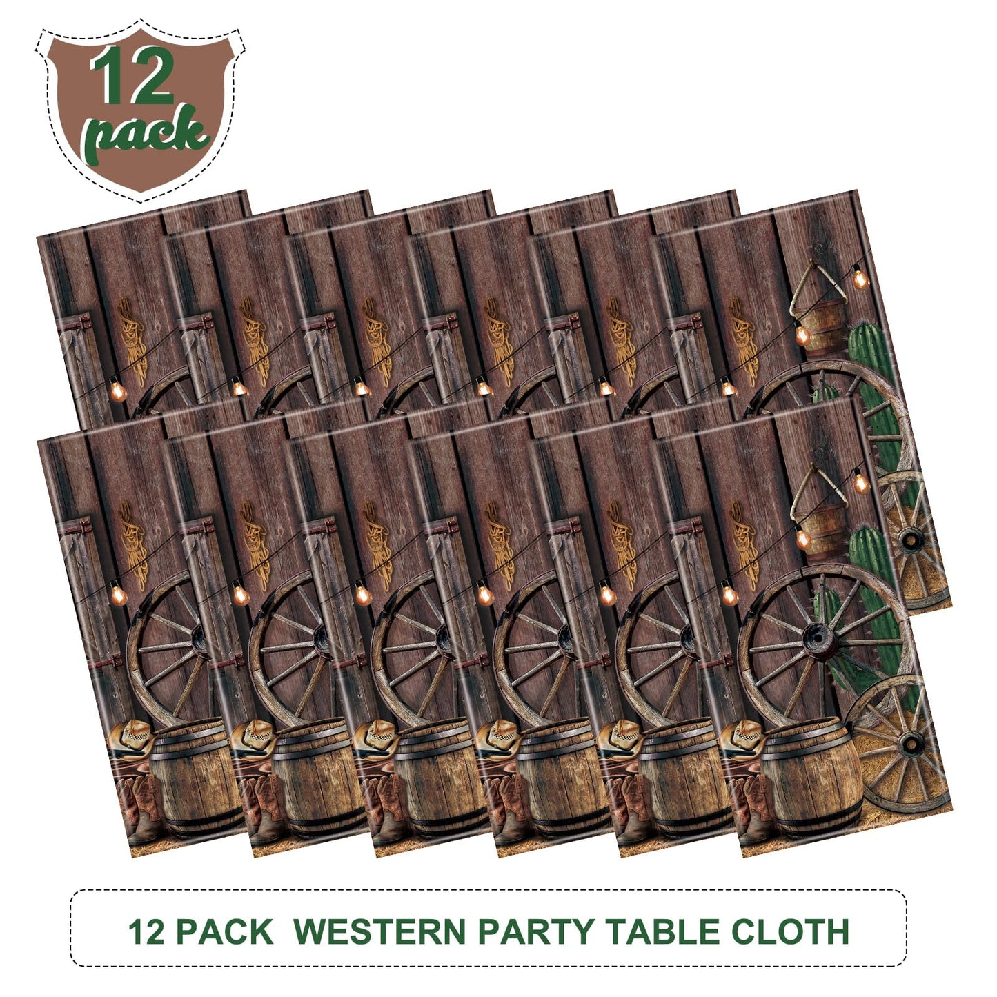 Tiamon 12 Pcs Western Party Tablecloth Western Cowboy Party Table Cover Cowboy Theme Plastic Tablecloth Wild West Wooden House T