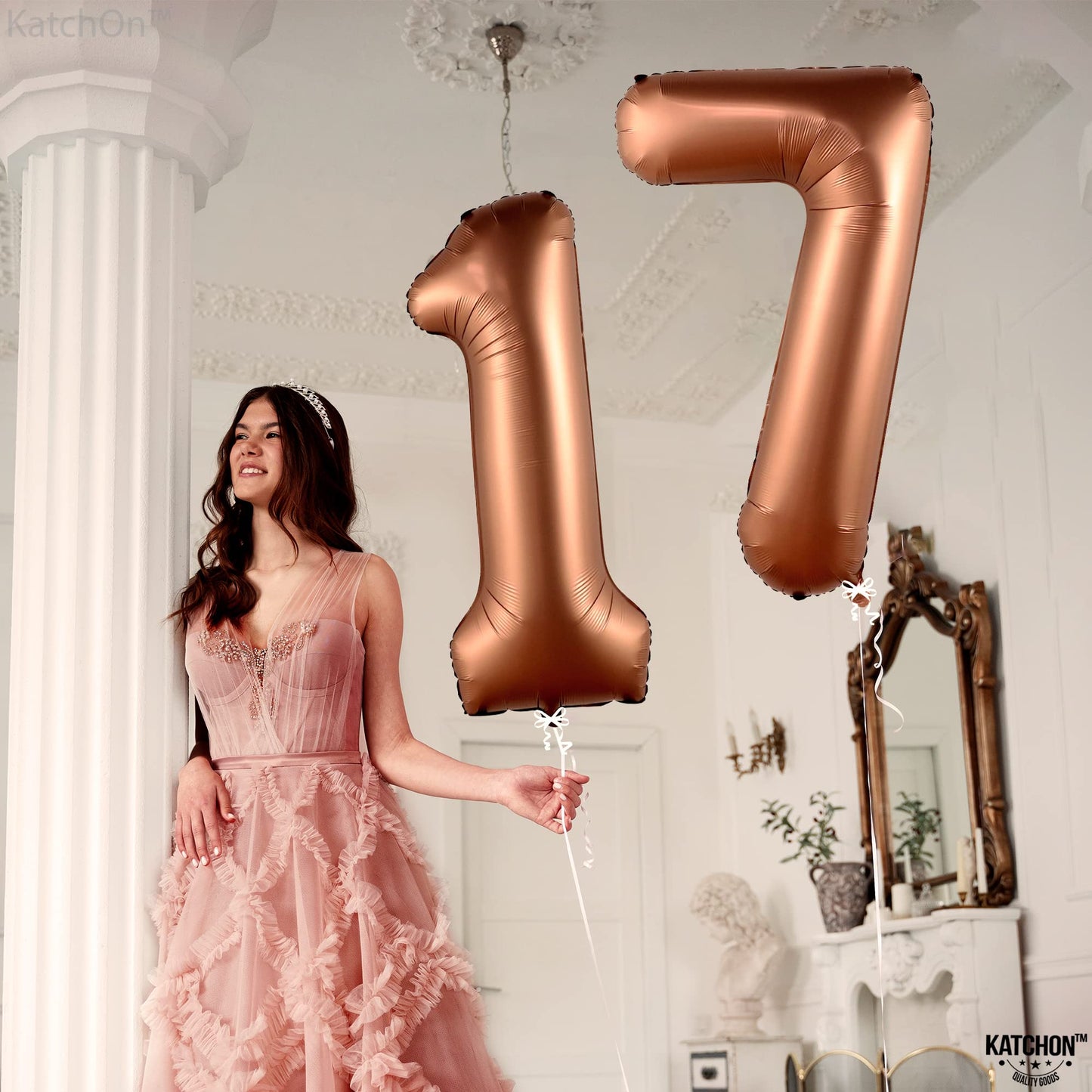 Katchon, Giant Coffee Brown 17 Balloon Numbers - 40 Inch | Happy 17Th Birthday Decorations, 17 Birthday Balloons | Number 17 Balloons For Happy Birthday Decorations | 17 Number Balloons