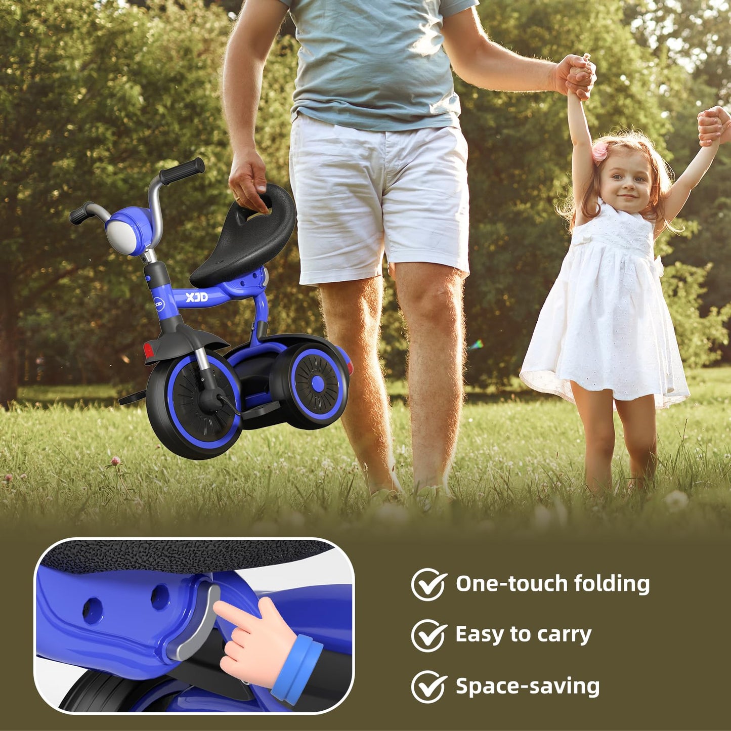 XJD Toddler Tricycle, Foldable Toddler Bike with Pedals, Tricycle for 2-5 Year Olds, Adjustable Comfortable Seat, Birthday Gifts