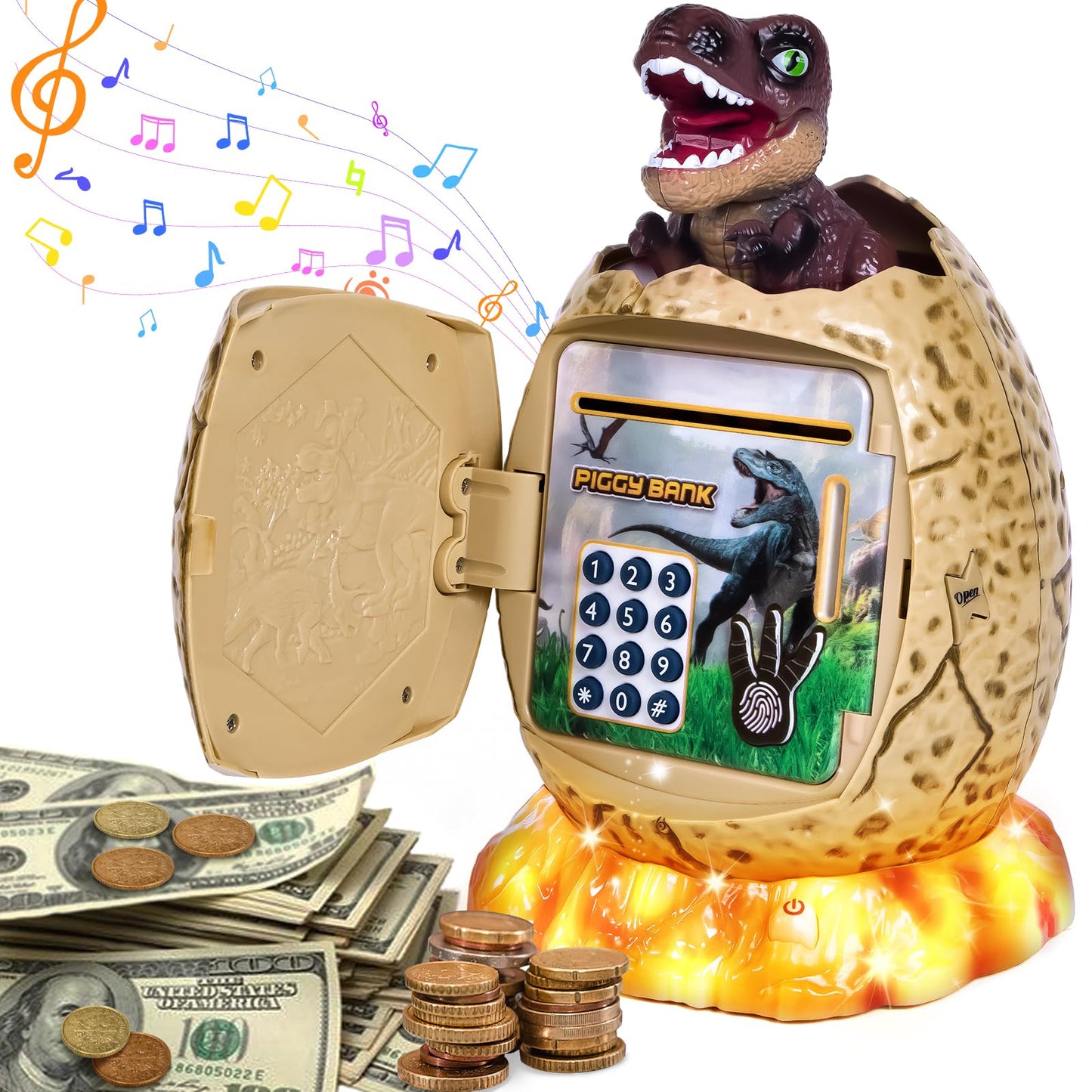 Refasy Kids Toys,Electronic Piggy Bank For Kids Dinosaur Atm Piggy Bank Password Cash Coin Can Money Bank Toy For Children With
