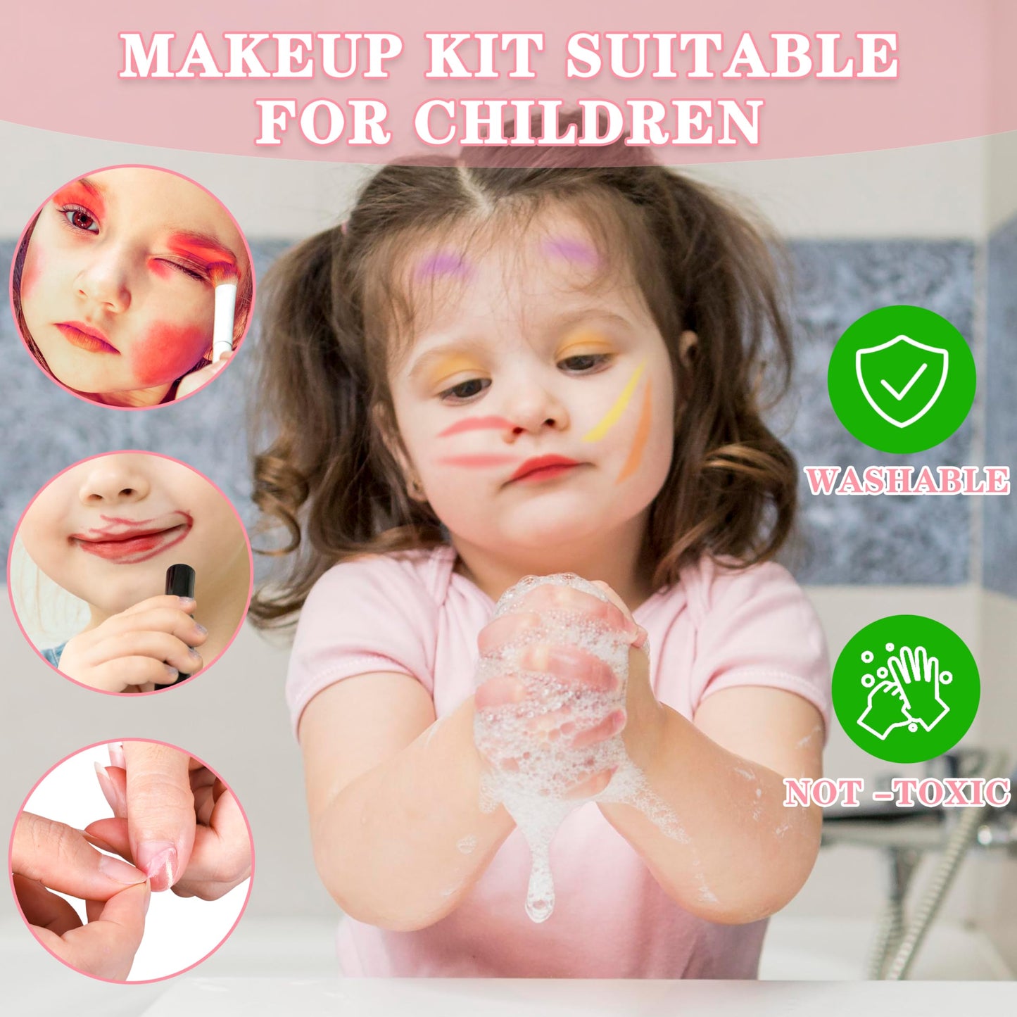Kids Makeup Kit for Girl, 66 Pcs Washable Makeup Set for Little Girls, Real Cosmetic Set Pretend Play Makeup Toy Beauty Set Chri