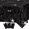 Halloween Tablecloth 3Pcs Black Spider Web Tablecloth Halloween Party Decorations Supplies Rectangular Spider Cobweb Plastic Table Cover For Halloween Baby Shower, Birthday Decorations - 54' X 108'