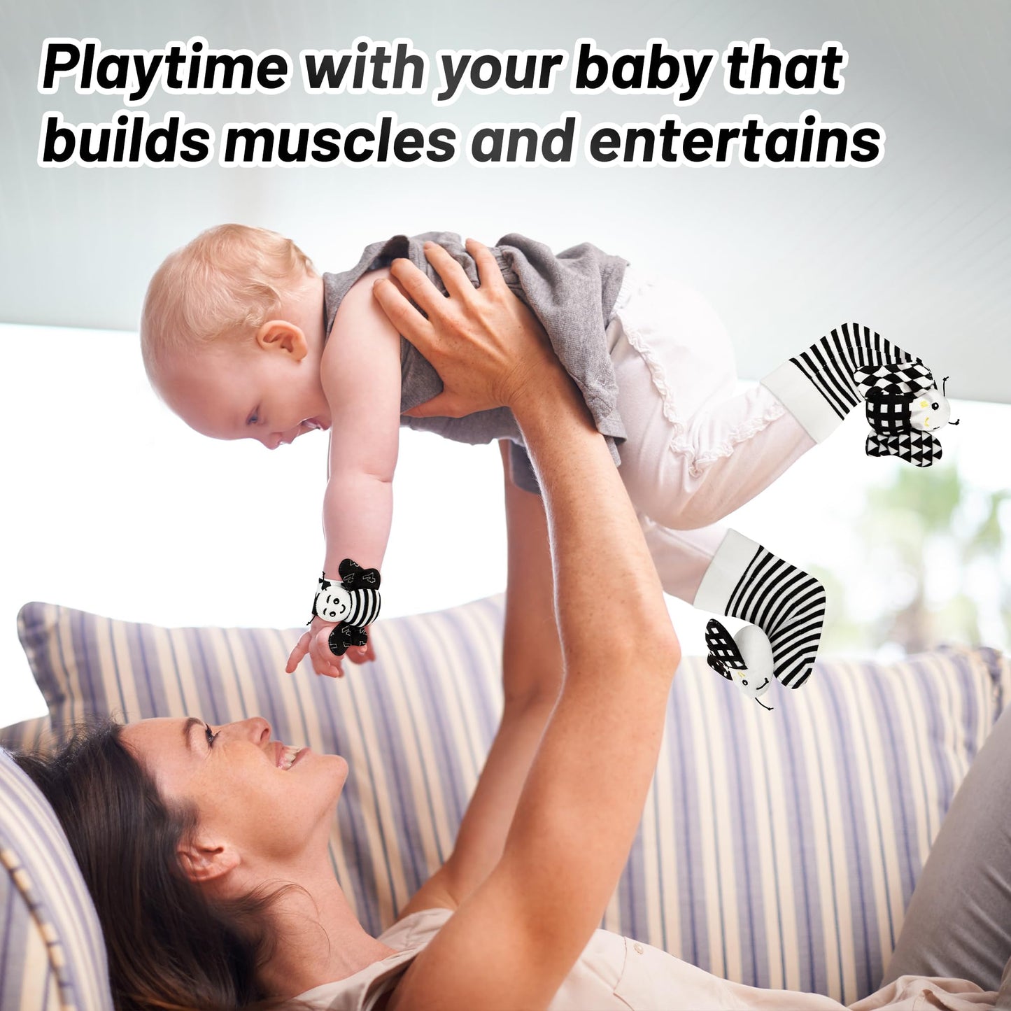 Yeeeasy Baby Rattle Cotton Socks And Wrist Rattle Strap Set, Infant Toys 3 6 9 12 Months, Baby Gifts For Boys And Girls, Develop