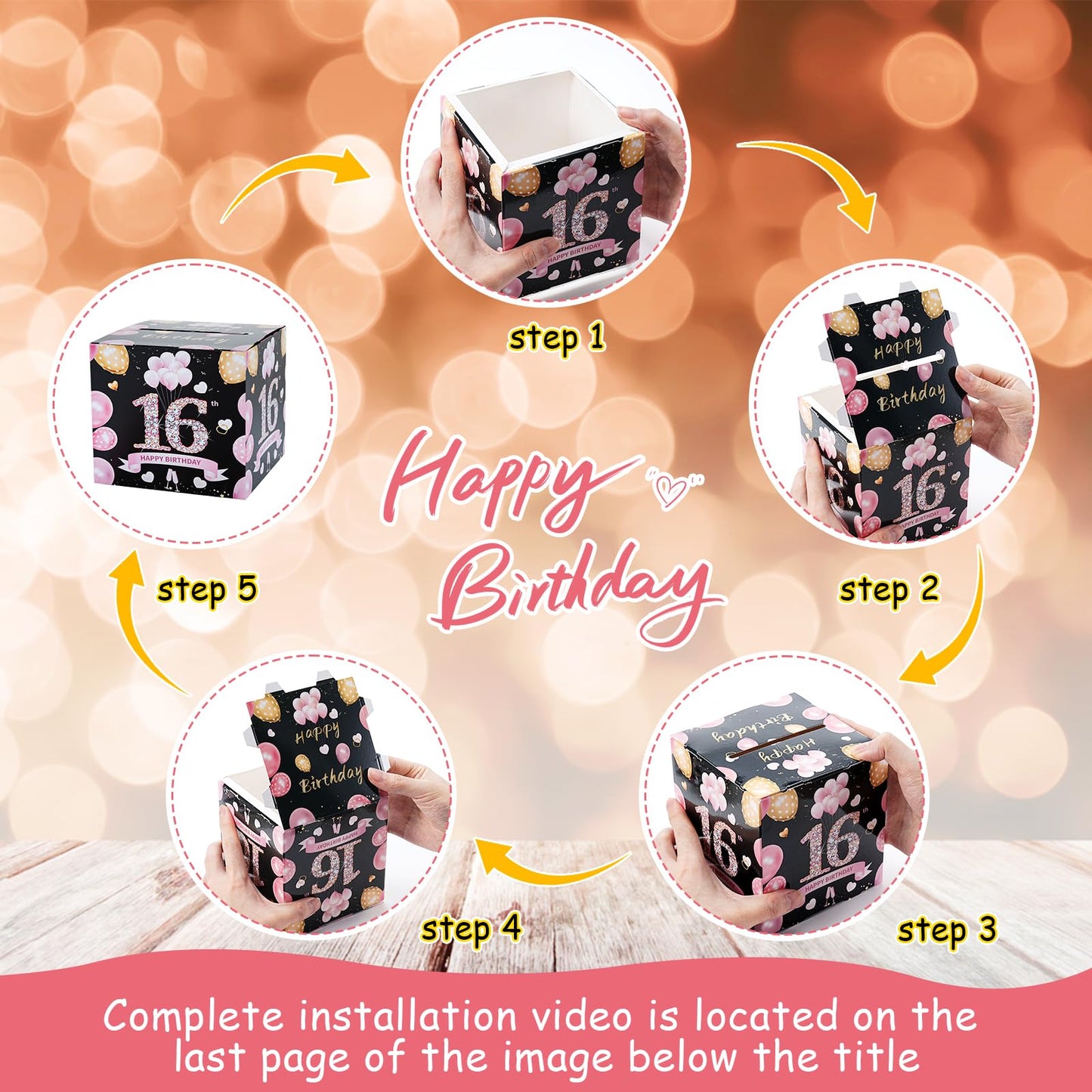 16Th Birthday Gifts For Girls, Sweet 16 Birthday Decorations For Girls, Pink Happy Birthday Surprise Money Box For Cash Gift For