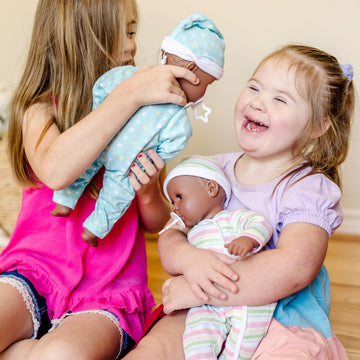 Melissa & Doug Mine To Love Twins Tyler & Taylor 15 Dark Skin-Tone Boy And Girl Baby Dolls With Rompers, Caps, Pacifiers