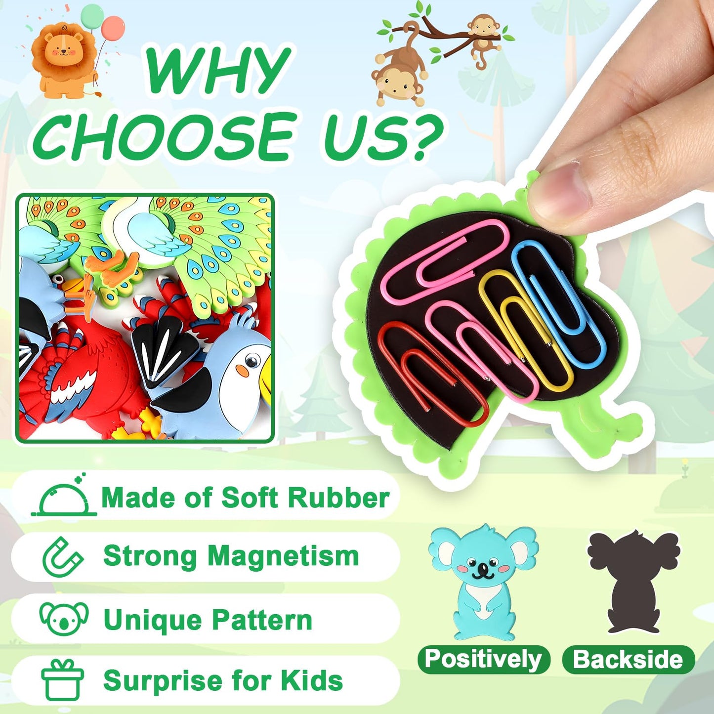 24Pcs Jungle Animals Refrigerator Magnets For Toddlers 1-3 Kids Cute Rubber Safari Animals Educational Toy Wild Animal Magnets F
