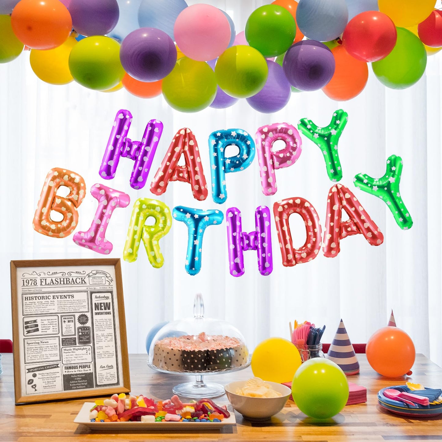 Canrevel Happy Birthday Banner 13Pcs 16 Inch Mylar Foil Letters Balloons Birthday Party Decorations For Kids And Adults - 3D Mul