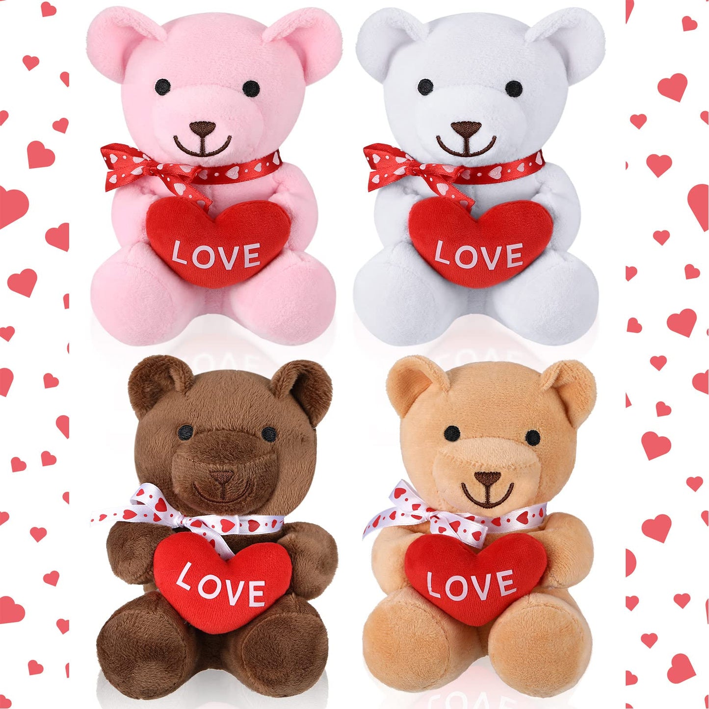 Hydren 4 Pcs Valentine Stuffed Bear 6'' Cute Stuffed Animals Soft Bear With Red Heart Small Sweet Cuddly Plush Toys Gift For Cla