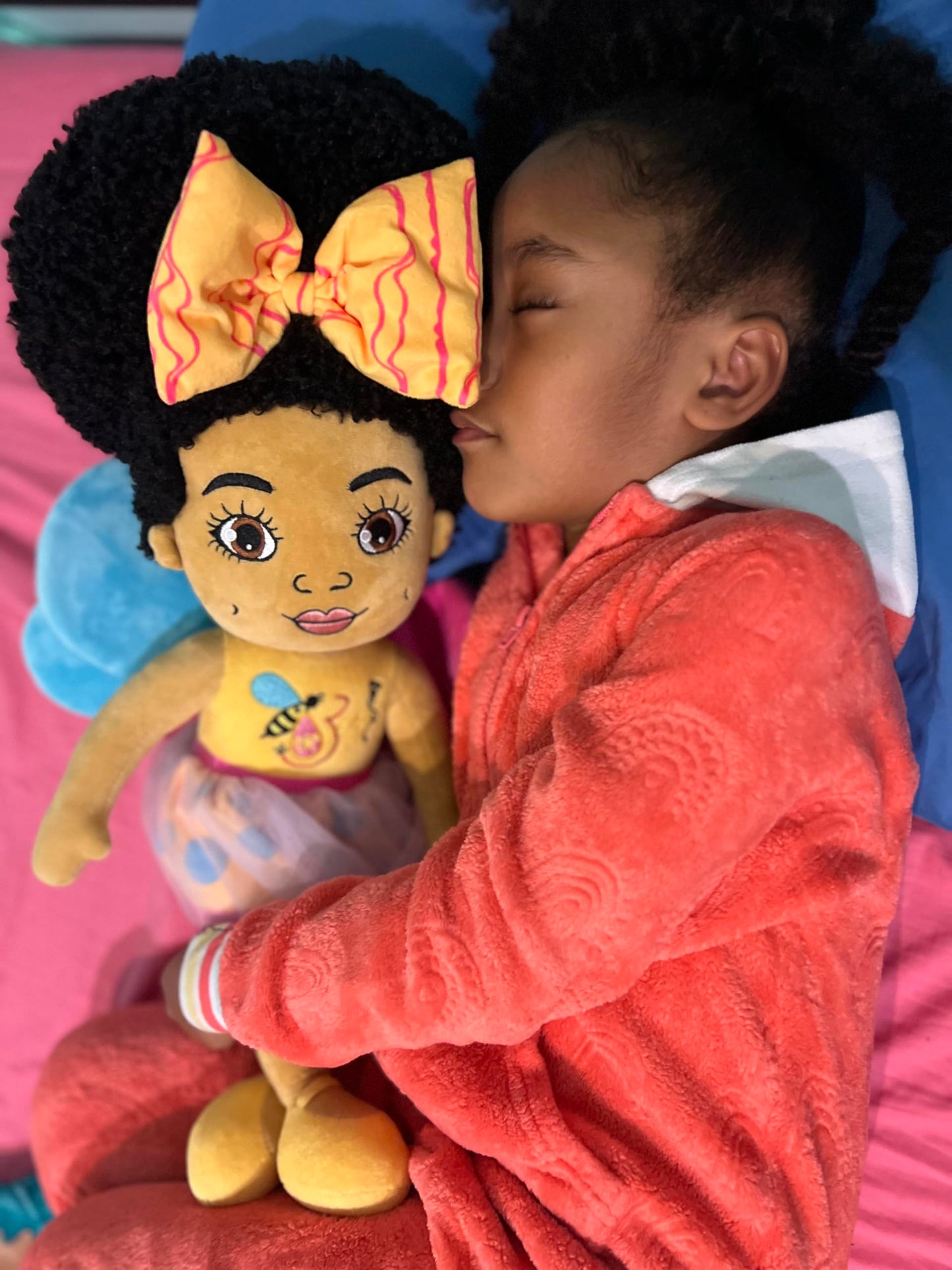 Orijin Bees Plush Doll - Luna 24" Black Biracial Doll, Soft Polyester, Yellow Dress, Ages 2+ - Perfect for Toddler Girls