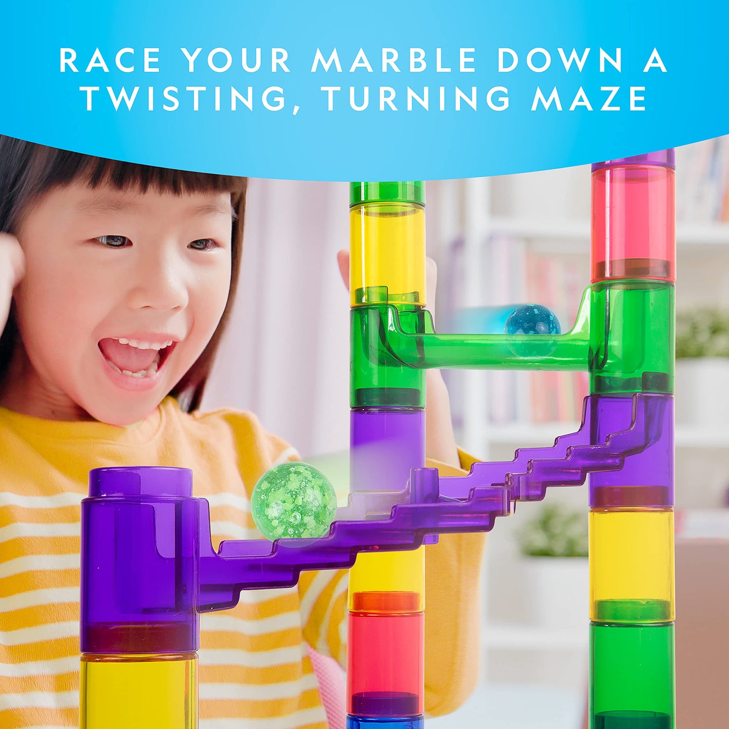 National Geographic Glowing Marble Run – 115 Piece Construction Set With 25 Glow In The Dark Glass Marbles, Storage Bag, Great Creative Stem Toy For Girls And Boys