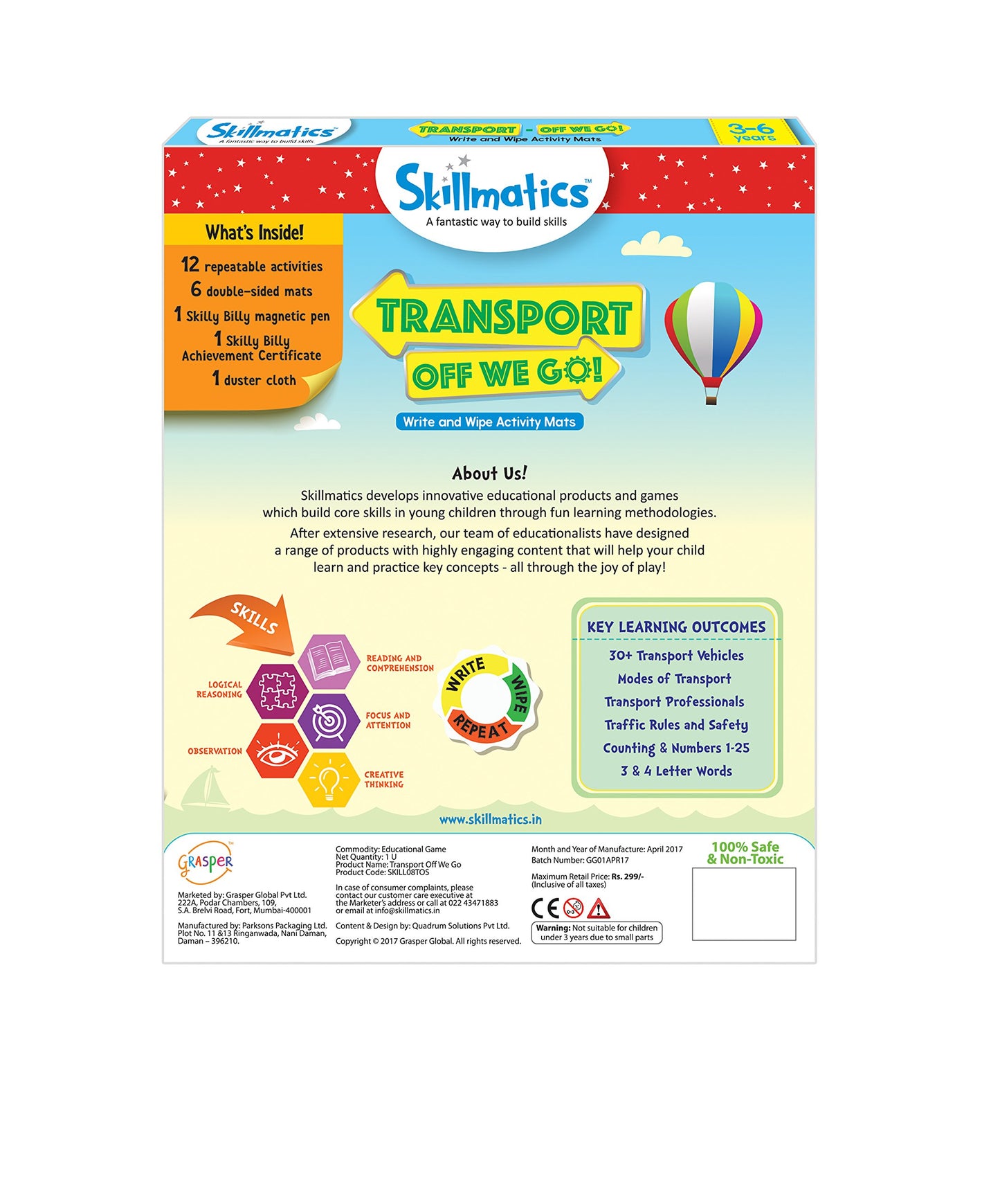 Skillmatics Educational Game - Transport Off We Go, Reusable Activity Mats With Dry Erase Marker, Gifts, Travel Toy, Ages 3 To 6