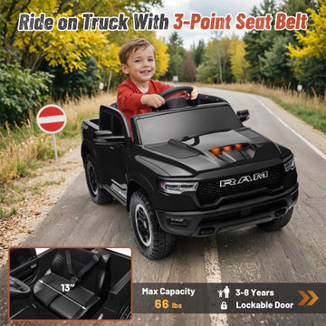 Segmart Licensed Ram 1500 Rho Ride On Truck, 12V Ride-On Electric Car For Kids With Remote Control, Battery Powered With Car Key
