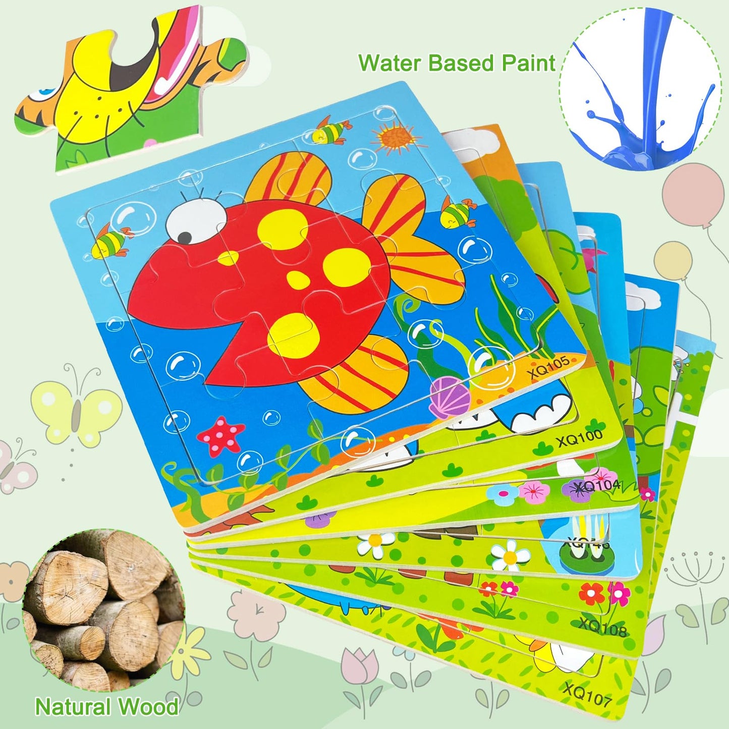 Sealive 6-Pack Wooden Puzzles For Kids Ages 3-5, 9-Piece Jigsaw Puzzles For Kids 3-5, Fun And Educational Toys For 3-Year-Old Gi