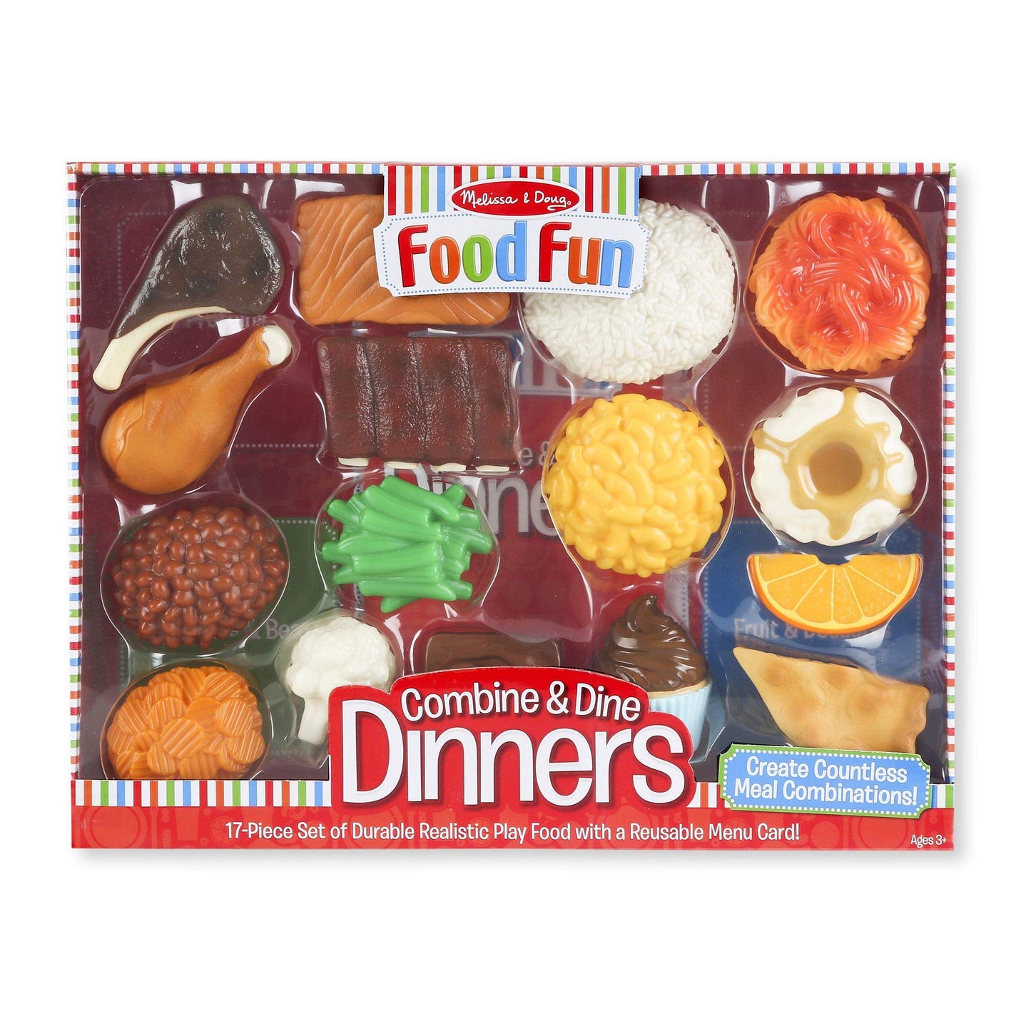Melissa & Doug Food Fun Combine & Dine Dinners - Red - Realistic Play Food For Kids Kitchen, Pretend Play Food Set For Kids Ages
