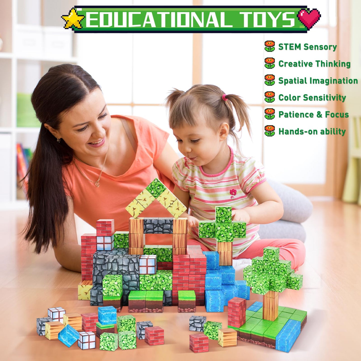 civan Magnetic Blocks - Magnetic Tiles Building Blocks Boys Toys Age 4-6 6-8 Kids Stem Montessori Sensory Game Toy Christmas Birthday Gifts for Boys & Girls 3+ (63pcs)