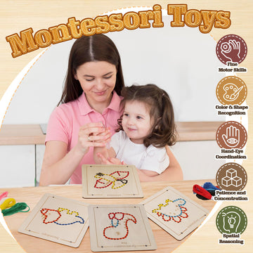 Montessori Wooden Lacing Dinosaur Toys For Toddlers And Kids Ages 2-4 5-7, Sewing Kit Fine Motor Skill Busy Board, Education Sensory Preschool Toy For 1 2 3 4 Year Olds, Birthday Gift For Boys Girls