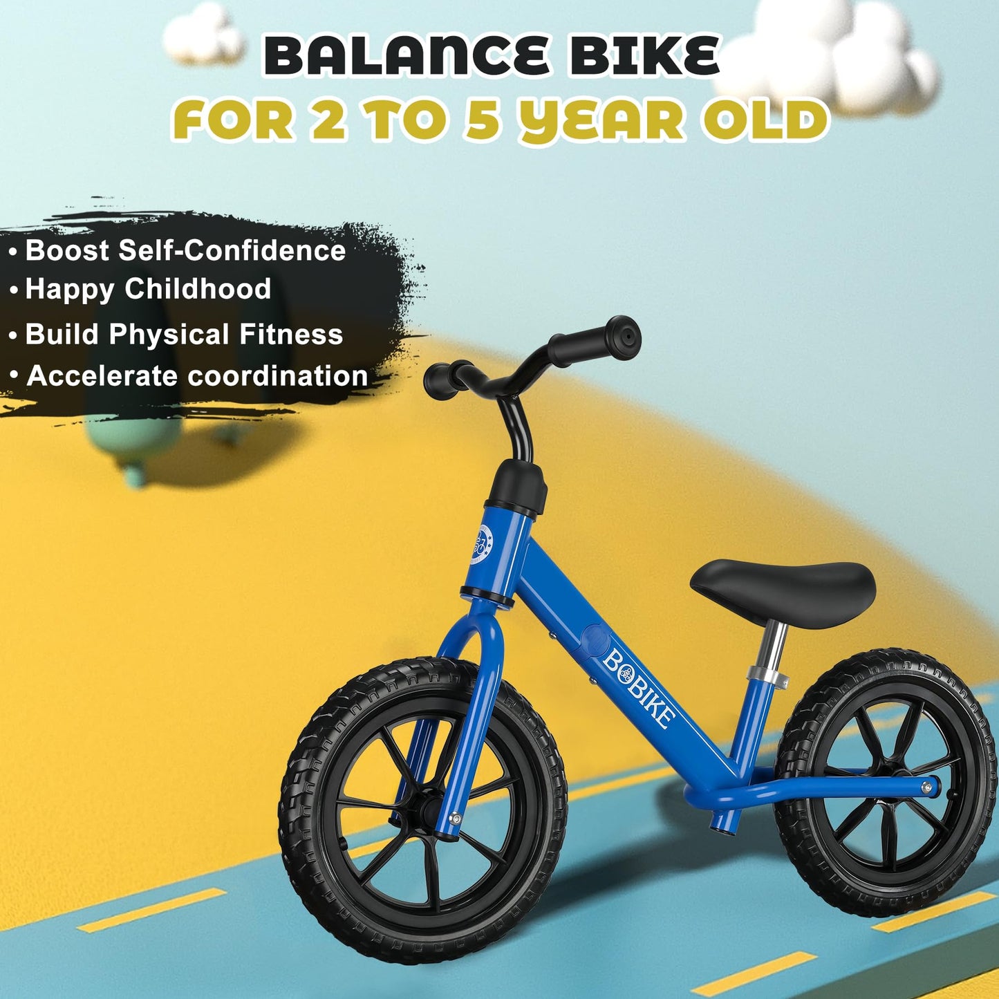 Bobike Toddler Balance Bike Toys For 2 To 5 Year Old Girls Boys Adjustable Seat And Handlebar No-Pedal Training Bike Best Gifts For Kids (Blue)