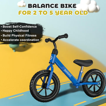 Bobike Toddler Balance Bike - Adjustable Seat & Handlebar, 12 Inch, Blue, No-Pedal Training Bike for Kids 2-5 Years Old