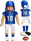 American Fashion World Blue Football Uniform 6pc Set for 18-Inch Dolls | Premium Polyester Material & Trendy Design