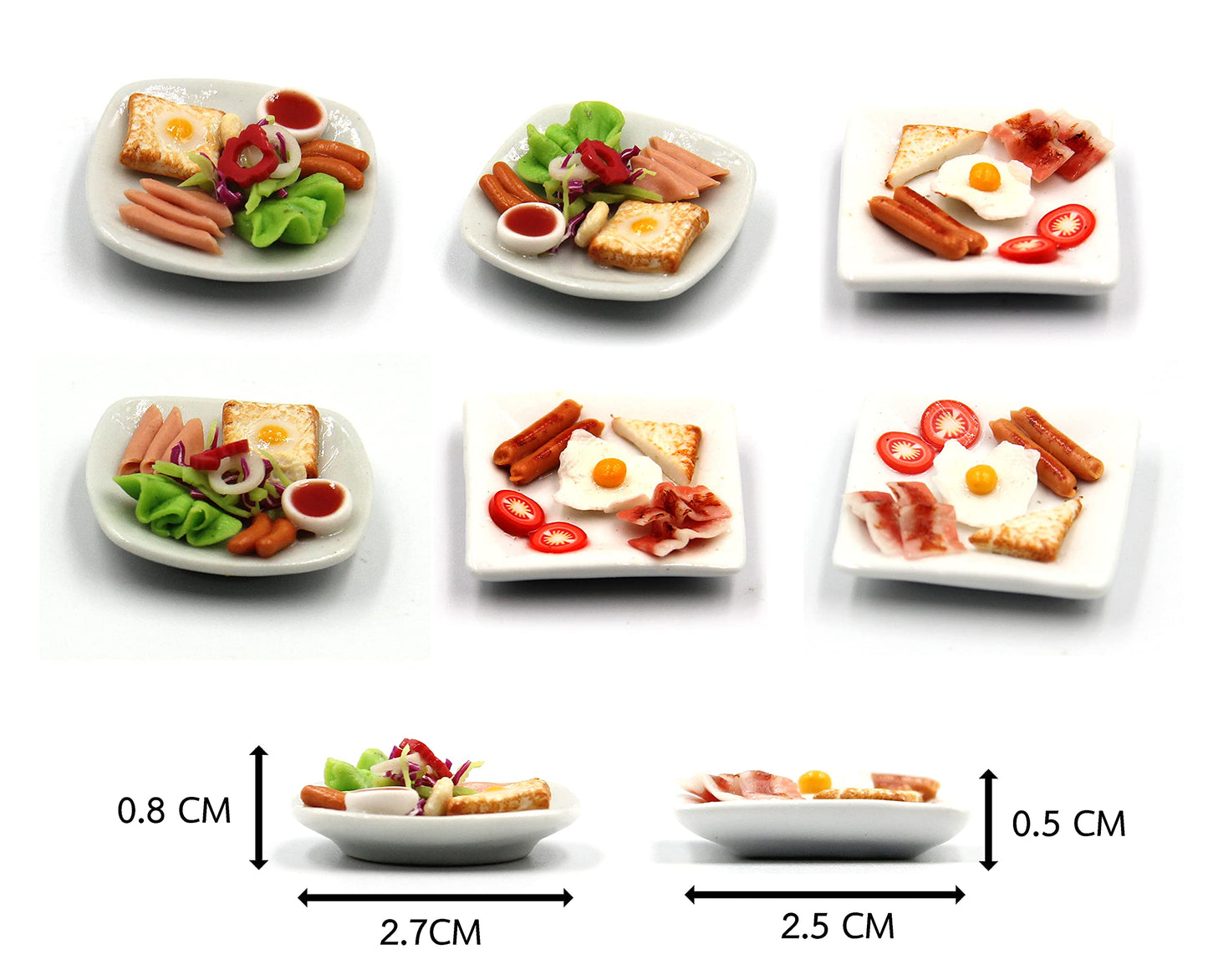 Mixed 10 Assorted Breakfast Set - Miniature Food, Tiny Food for Decoration Dollhouse, Doll House, Diorama (scale 1:24, 1/24)