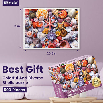 500 Pieces Jigsaw Puzzles For Adults-Colorful Beach Shells Puzzle For Adults Children Elderly-Recycled Paper Puzzle 500 Pieces-G
